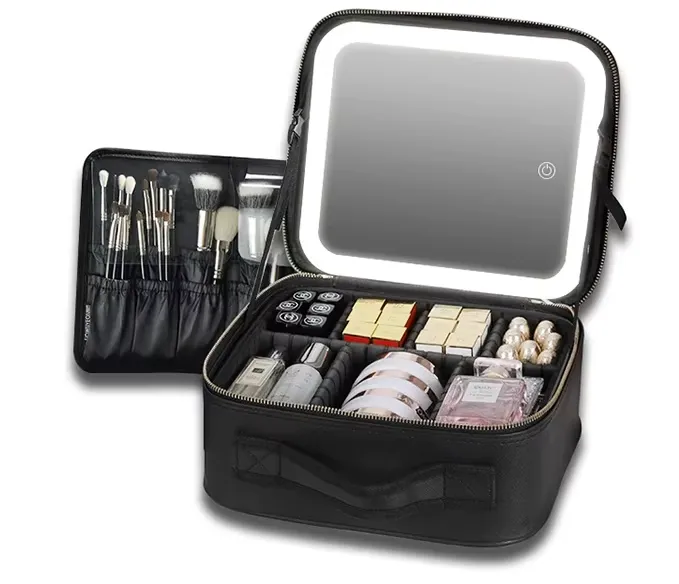 Boite Trousse de maquillage avec miroir LED