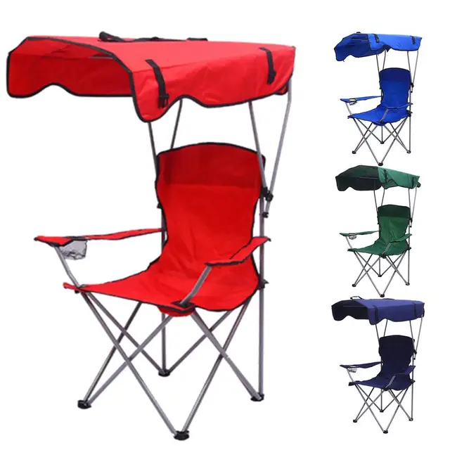 Chaises de camping avec auvent, chaise de pelouse portable, avec porte-gobelet