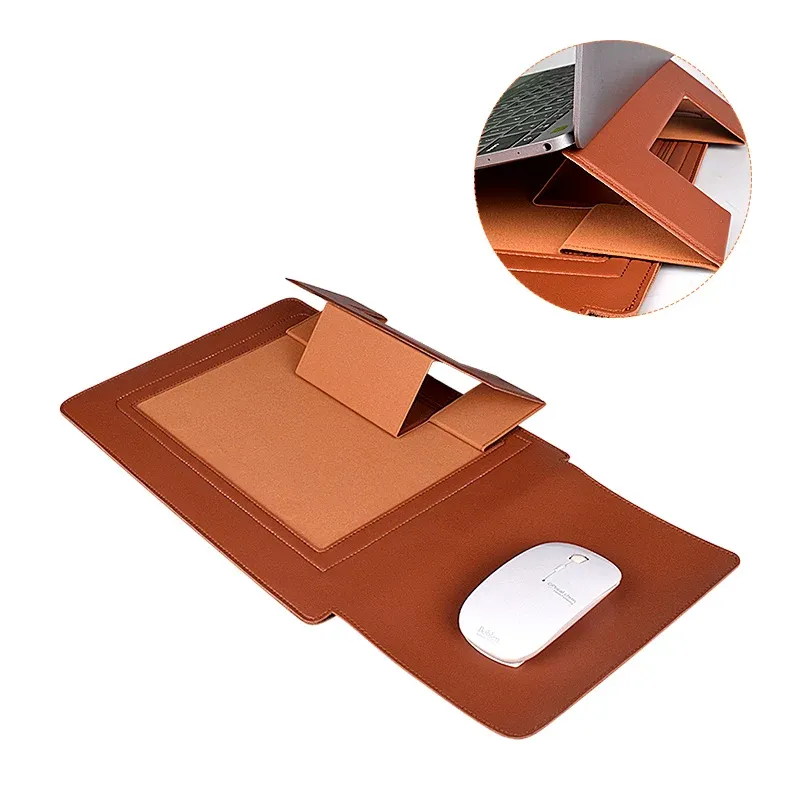 Housse pour ordinateur portable avec support réglable et tapis de souris étui en cuir marron