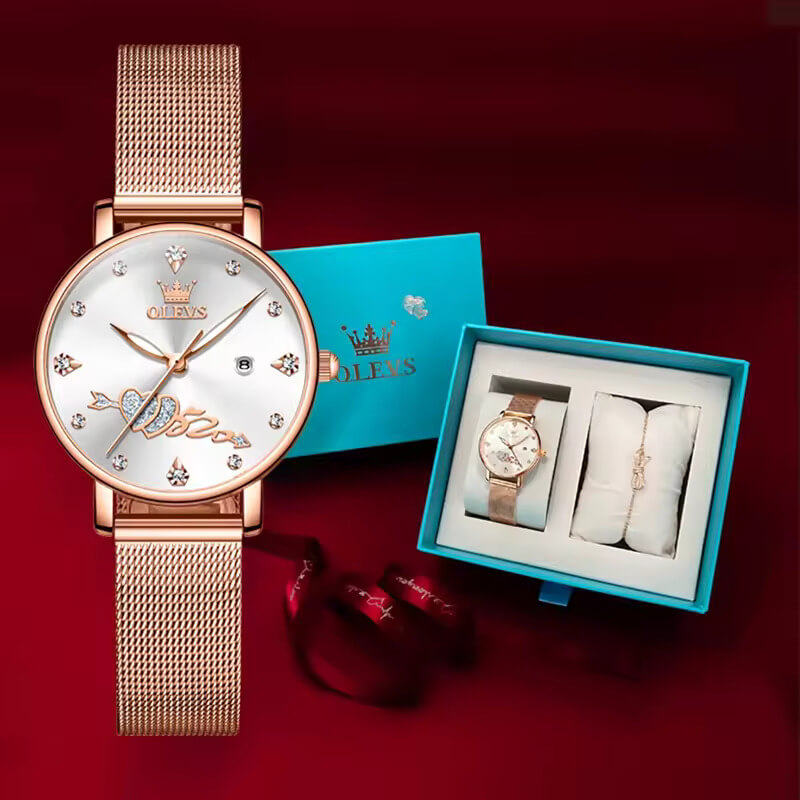 OLEVS Montre bracelet à quartz étanche pour femme avec ceinture en maille en acier inoxydable montres de luxe pour femme
